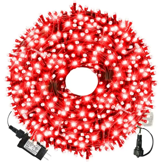 XTF2015 105ft 300 LED Christmas String Lights, End-to-End Plug 8 Modes Christmas Lights - UL Certified - Outdoor Indoor Fairy Lights Christmas Tree, Patio, Garden, Party, Wedding, Holiday (Red) {1}