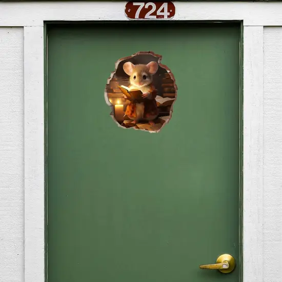 2x Mouse Hole 3D Wall Stickers-Mouse Reading Book,Mouse Hole Decal, Mouse Wall Decal,Handmade Wall Clings,Mouse Wall Stickers & Murals,Wall Decor For Home, Kids Room,Gift Idea {4}