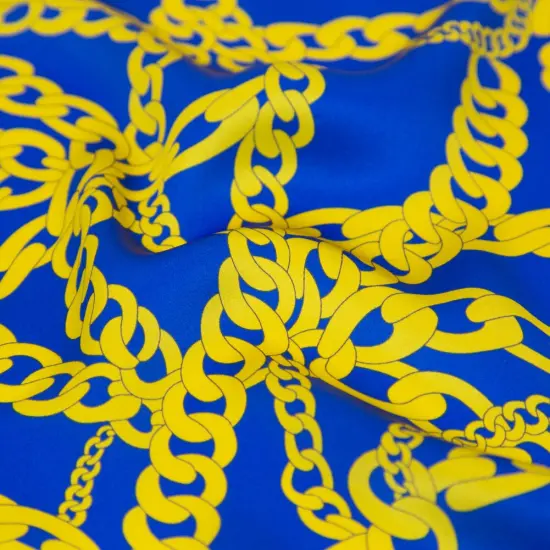 1 Yard Silk Charmeuse Chain Print Italian Made Egyptian Blue, Yellow & Gold, 55 Inches Wide {2}