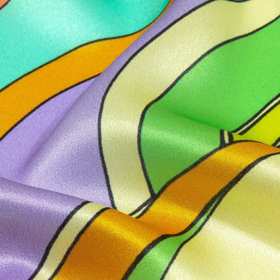 1 Yard Italian Beige Turquoise and Coral Abstract Flow Silk Charmeuse 52 Inches Wide {2}