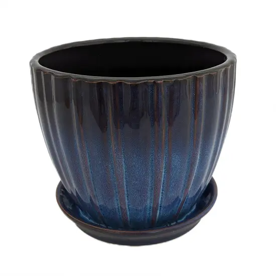 Lady Jane Stormy Night Ceramic Pot with Attached Saucer - 5.25" x 5" {1}
