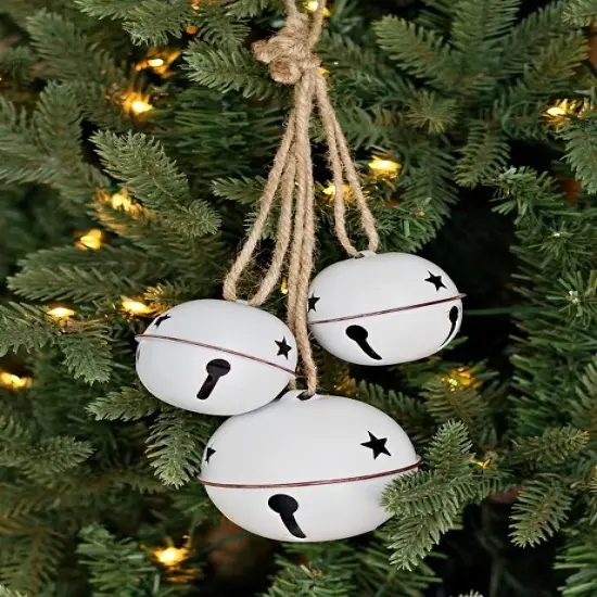 White Metal Jingle Bell Cluster with Rope &ndash; Rustic Farmhouse Christmas Door Hanger {2}