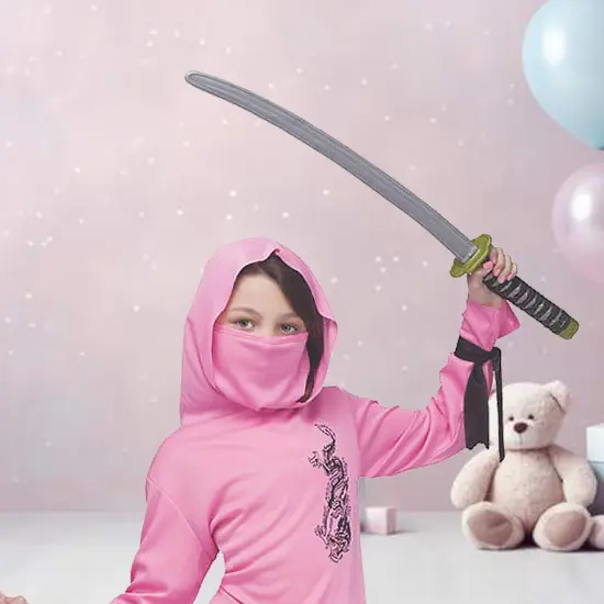 Pink Ninja Child Costume with Dragon Print Hood and Matching Accessories {3}