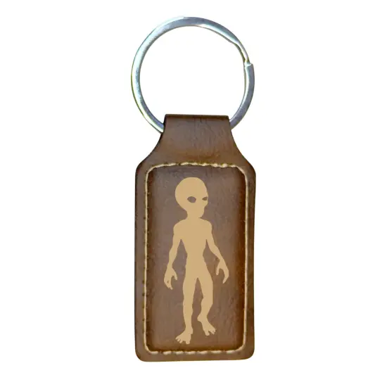 Keychain - Rectangle - Alien - Leather 3" x 1 3/4" Pink/Black {5}