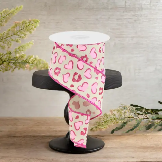 2.5" Heart Leopard Spots Ribbon: Light Natural (10 Yards) {3}