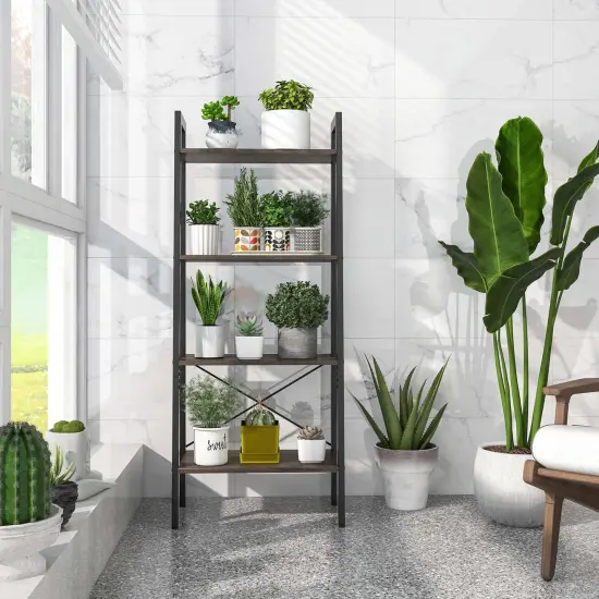 Costway 4-Tier Wood Ladder Shelf Ladder Bookcase Bookshelf Display Rack {4}