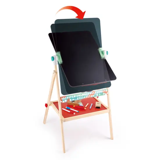 Hape Standing Flip Flat Easel - Double-Sided - Chalk Blackboard &Marker Whiteboard, 4 Chalks, 2 Marker Pens & Board Rubber, Toddler & Kids, Ages 3+ {3}
