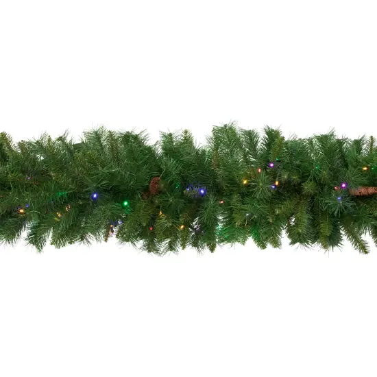 Northlight Pre-Lit Dakota Red Pine Artificial Christmas Garland - 9' x 16" - Multi LED Lights Green {5}