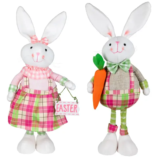 Northlight Bunny Rabbit Figurines with Easter Sign Spring Decorations - 19" - Pink and Green - Set of 2 {3}