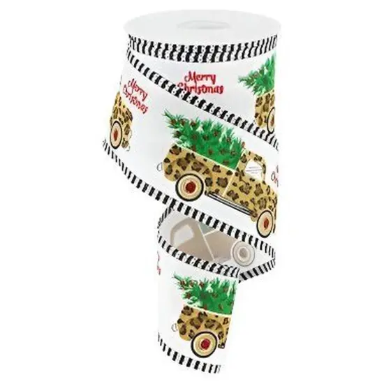 2.5" Leopard Merry Christmas Ribbon: White (10 Yards) {1}