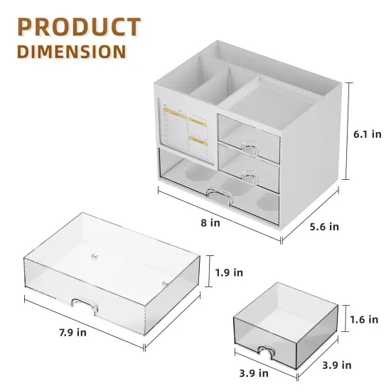 Desk Organizer with 3 Drawer, Multi-Functional Pencil Pen Holder for Desk, Desk Organizers and Accessories with 4 Compartments, Desktop Organizer Storage for Office Home Art Supplies (White) {1}