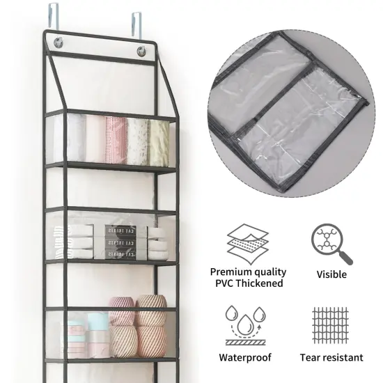 The Door Hanging Pantry Organizer 5-Shelf Room Organizer with Clear Plastic Pockets Behind The Door Storage Organizer Large Capacity Organizer for Closet Bedroom Bathroom (Grey) {2}
