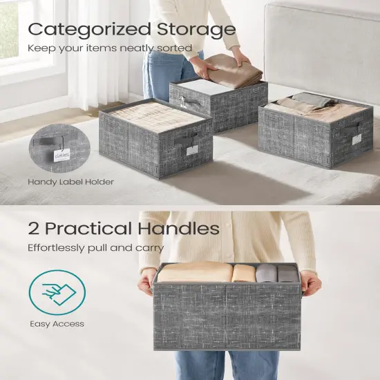 SONGMICS Storage Baskets, Set of 3 Fabric Storage Bins, 15.7 x 11.8 x 9.5 Inches, Foldable Closet Organizer for Shelves, 2 Handles, Label Holders, for Bedroom, Living Room, Cattail Gray UROB440G01 {3}