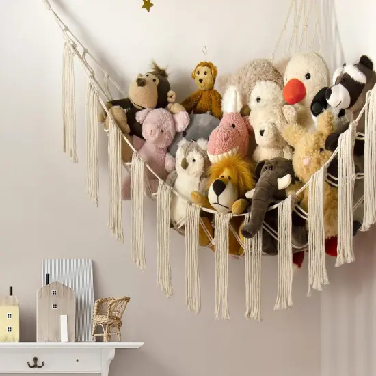Stuffed Animal Hammock Corner Storage with LED Light - Toy Hammock Large Plushie Net - Stuffed Animal Holder Hanging Organizer - Teddy Bear Hammock Room Decorations Preppy Toddler Kids Room Decor {6}