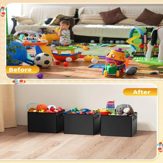YOHOOLYO Toy Storage Organizer & Play Mat 43.3", Large 15&times;13&times;13" Collapsible Storage Cube Bin with Handles for Building Bricks, Boys, Girls, Playroom, Nursery (M, Black) {4}
