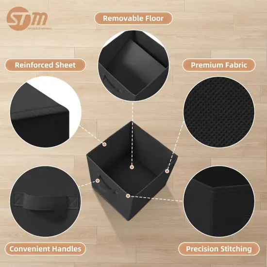 STORAGE MANIAC Storage Cubes, 11 Inch Durable 6 Pack Fabric Foldable Collapsible Bins with Handles for Organization, Closet, Shelves, Offices, Toys, Black {6}