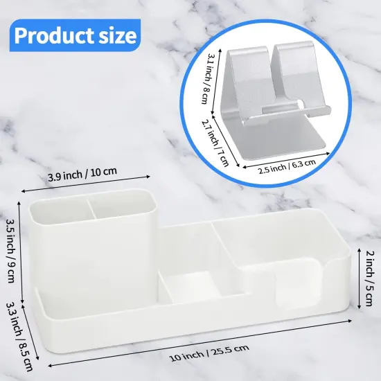 Pen Holder for Desk, Desktop Organizer with Mobile phone holder/Pencil Holders/Sticky Note Tray/Paperclip Storage and Office Stationery Accessories Caddy for Office Home School (White) {6}