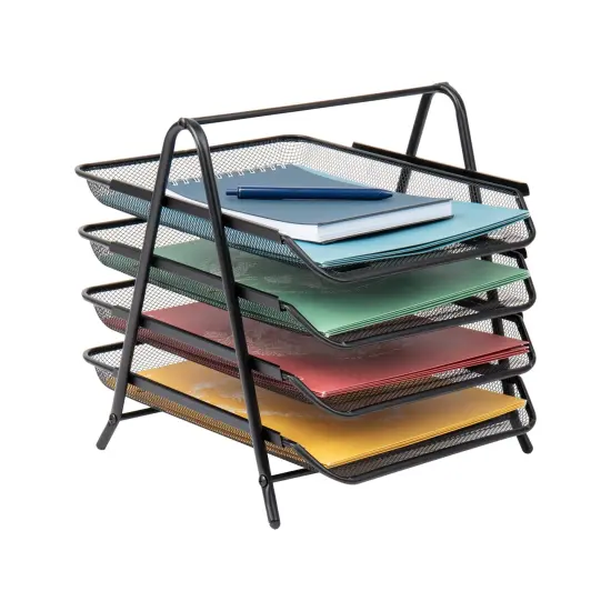 4-Tier Paper Tray, Desktop Organizer, File Storage, Workspace, Office, Metal Mesh, 11.75"L x 13.75"W x 12.5"H, Black {2}