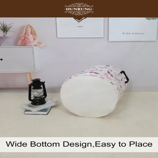 Laundry Hamper,Large Canvas Fabric Lightweight Storage Basket Toy Organizer Dirty Clothes Collapsible Waterproof for College Dorms（Round-Butterfly） {6}