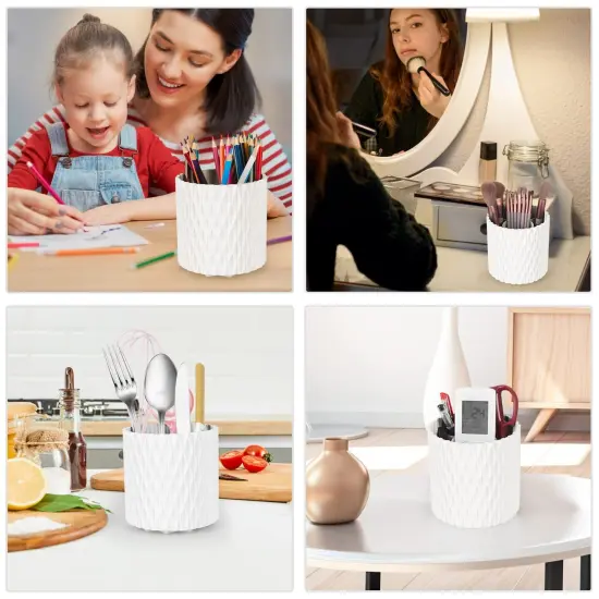 Makeup Brush Holder Organizer -360° Rotating Multi-Functional Pen Holder for Desk,Multi-Purpose Desktop Stationary Organizer,Storage Cup for Lipsticks, Comb, Beauty Tool in Vanity (White) {3}