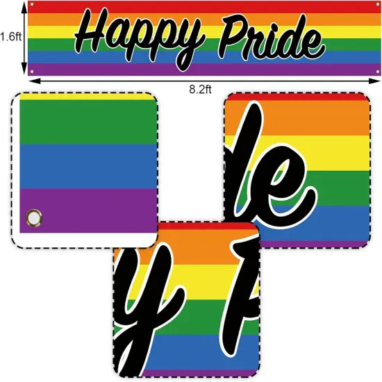 Happy Pride Fence Banner Rainbow LGBTQ+ Large Outdoor Pride Month Parade Banner Front Yard Garden Decoration Sign {2}