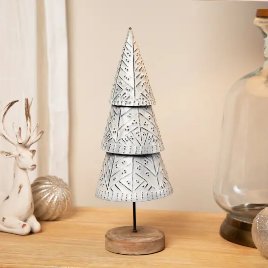 Northlight Winter Wonderland Metal Cone Christmas Tree Decoration - 13" White {1}