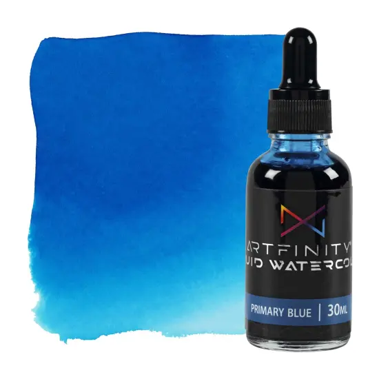 Artfinity Liquid Watercolor Paint 30 ml Bottle, Primary Blue - Vibrant Dye-Based Liquid Watercolor w/ Glass Pipette, Fast-Drying, Fine Art Paint for Calligraphy, Airbrushing & Traditional Art {1}