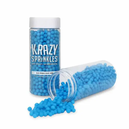 Krazy Sprinkles - Blue 4mm Beads (1/2 Cup, 1x Jar) for Cakes, Ice Cream & Cookies {3}