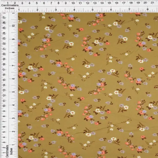 1 Yard Olive Vintage Ditsy Floral DTY Brushed Knit Fabric Soft Stretch 58/60 Inches Wide {2}