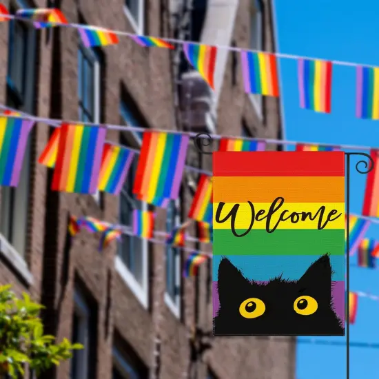 Welcome LGBTQ Pride Parade Rainbow Cat Garden Flag Double Sided, LGBTQ Community Gay Lesbian Transgender Bisexual Yard Outdoor Decoration 12 x 18 Inch {3}