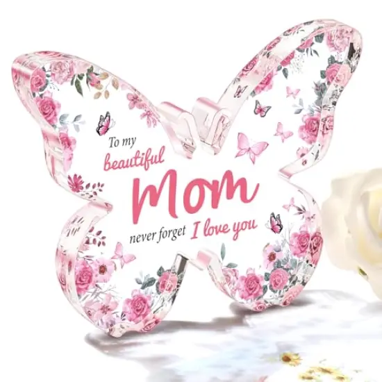 Mothers Day Gifts for Mom from Daughter Son: Eletorot Unique Mom Birthday Gifts, Butterfly-Shaped Acrylic Keepsake Decorations, 5x3.8 inch Christmas Presents Ideas for Love Mom Grandma Wife {1}