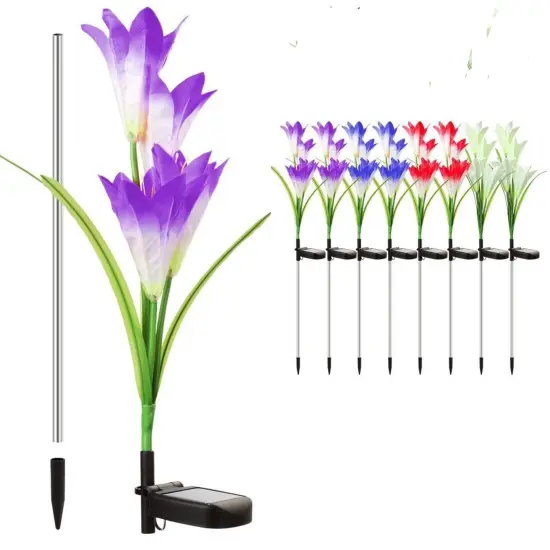 Solar Lily Flower Lights Outdoor Garden Stake LED Landscape Decor {2}