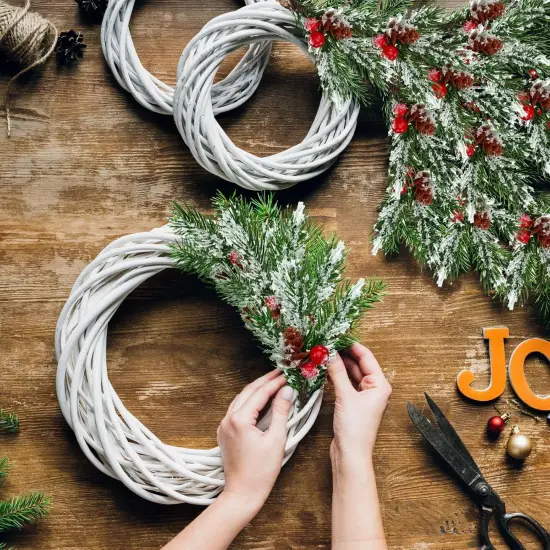 Red Berry Stems Pine Branches Artificial Christmas Picks Floral Pine Cones Faux Stems Spray Christmas Tree Picks Artificial Branches(48 Pcs) {4}