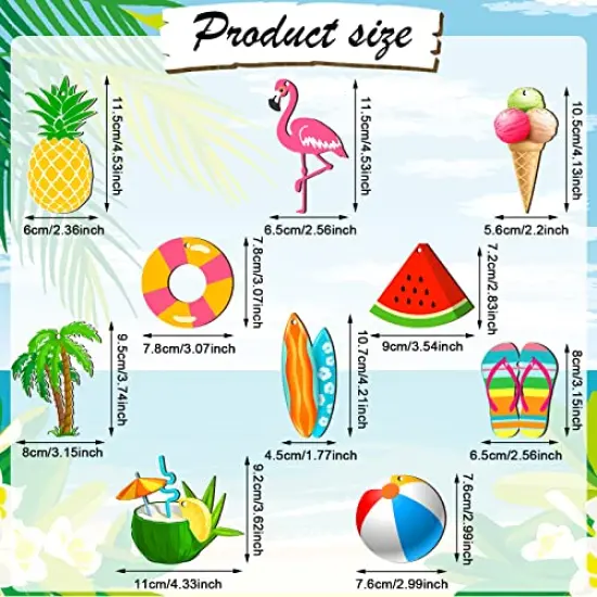 Summer Tree Ornaments Wood Hanging Decoration Beach Wooden Slices Christmas Winter Tree Ornaments with String for Luau Hawaiian Party Supplies(Cute Style, 30 Pieces) {6}