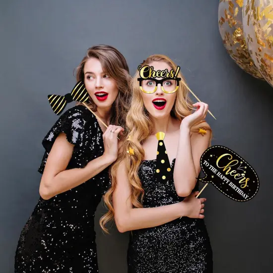 70th Birthday Photo Booth Props, Women Men 70th Birthday Photoshoot Funny Birthday Party Photography Props Favor 70 Years Old Centerpiece Sticks Decorations Black & Gold 35 PCS {3}