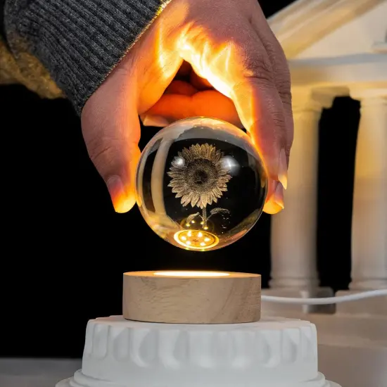 "Summer Tabletop Decor: 3D Laser Etched Sunflower Crystal Ball with Stand &ndash; 60mm Glass Sphere Lamp, Night Light, Sunflower Figurine, Glass Paperweight for Bright Seasonal Displays" {4}