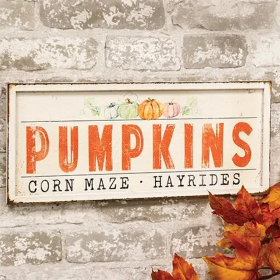 Rustic Pumpkin Corn Maze Hayrides Metal Wall Sign with Orange and Black Accents for Autumn {2}