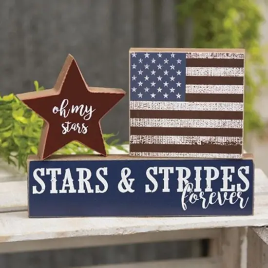 3/Set Patriotic Wood Blocks Americana Decor for Shelf or Tabletop {2}
