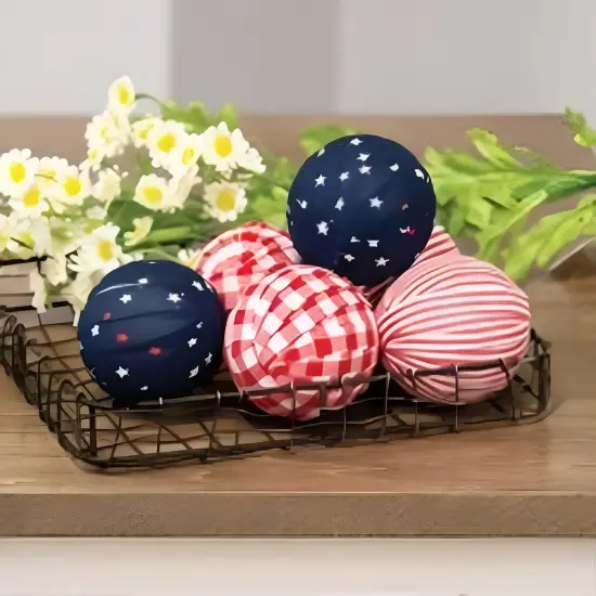 Fabric Patriotic Rag Ball Set of 6 with Gingham and Stars {2}
