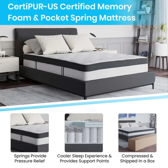 Merrick Lane Hulen 12 Inch Hybrid Pocket Spring & CertiPUR-US Certified Memory Foam Mattress {5}