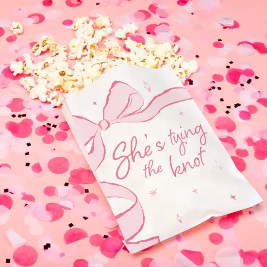 Big Dot of Happiness Tying the Knot Paper Treat Bags, Pink Bow Bachelorette Party Candy Bags, Greaseproof White Paper Sandwich Cookie Bags - 25 Count {3}