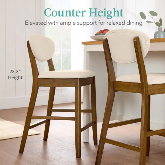 Best Choice Products 2-Piece Mid-Century Modern Wood and Upholstered Counter Height Bar Stool Set Walnut/Cream {4}