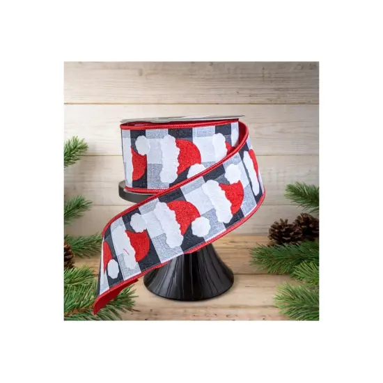 2.5" Santa Hats on Check Ribbon: Black & White (10 Yards) {1}