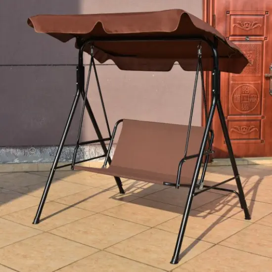 2-Seat Outdoor Swing Chair with Canopy, Cushions, Steel Frame, 440 lbs Capacity Beige {6}
