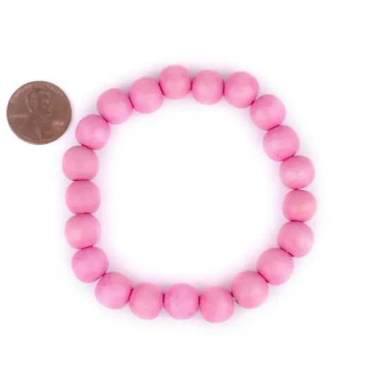 The Bead Chest Wood Stretch Bracelet, Neon Pink - Stackable Beaded Jewelry, Unisex for Men & Women {2}