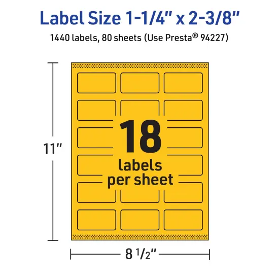 Avery Bright Yellow Paper Labels, 1-1/4" x 2-3/8" Rectangle {5}