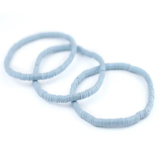 The Bead Chest Boho Stretch Bracelet, Light Blue - Stackable African Vinyl Heishi, Unisex for Men & Women {3}