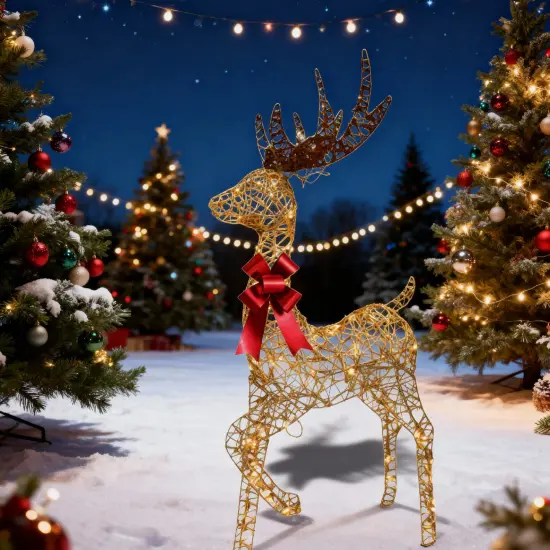 Champagne Woven Standing Reindeer with 105 LED Lights 48" Tall Indoor/Outdoor Christmas Decoration {2}