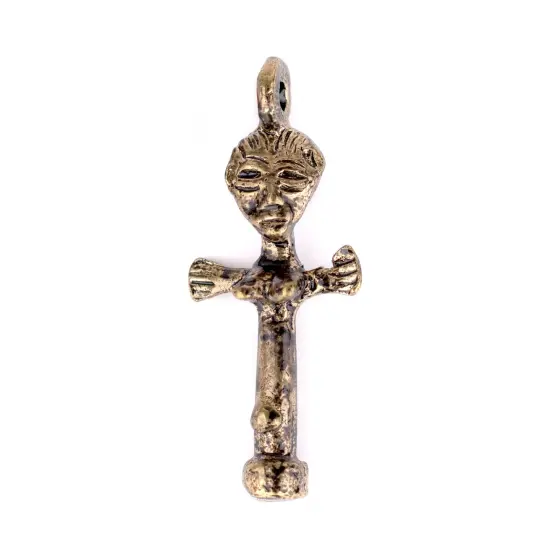 The Bead Chest Fertility Doll African Brass Pendant Ashanti Ghana Large Hole Handmade {1}