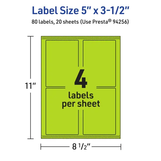 Avery Bright Green Paper Labels, 5" x 3.5" Rectangle {5}